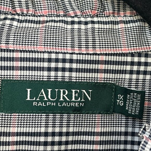 Lauren Ralph Lauren Womens Plus 1X Plaid Button Up Shirt Ruffle Collar Blouse - Picture 5 of 12